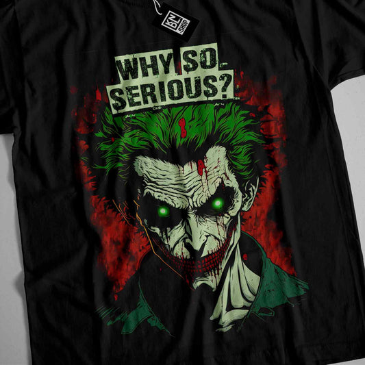 a black t - shirt with a picture of the joker