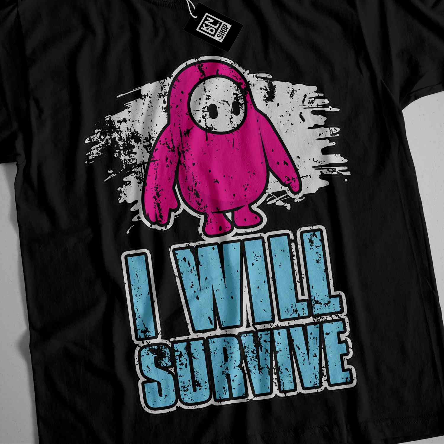 a black t - shirt with a pink teddy bear on it