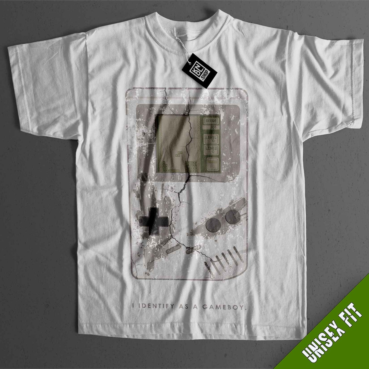 a white t - shirt with a picture of a cell phone on it