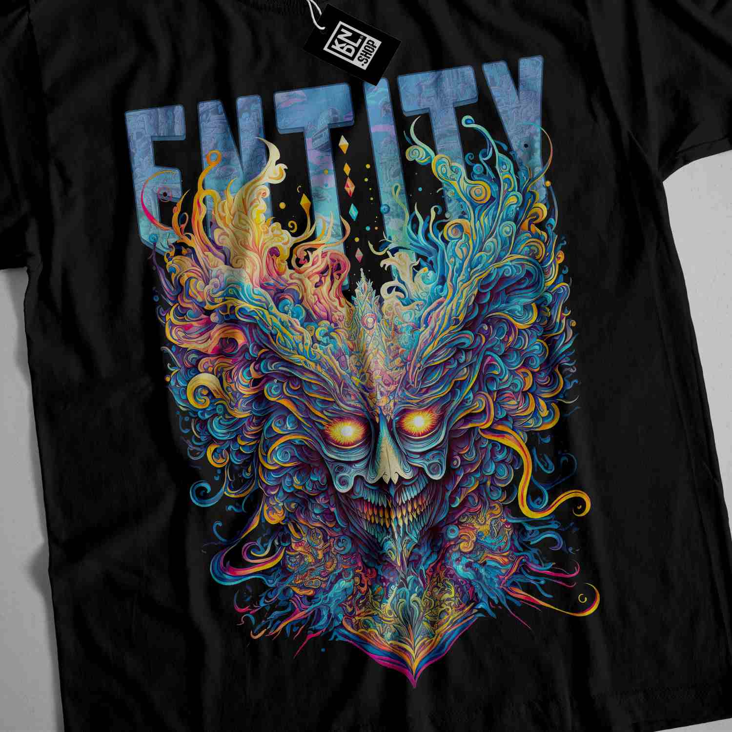 a black t - shirt with an image of a skull and the word envy on