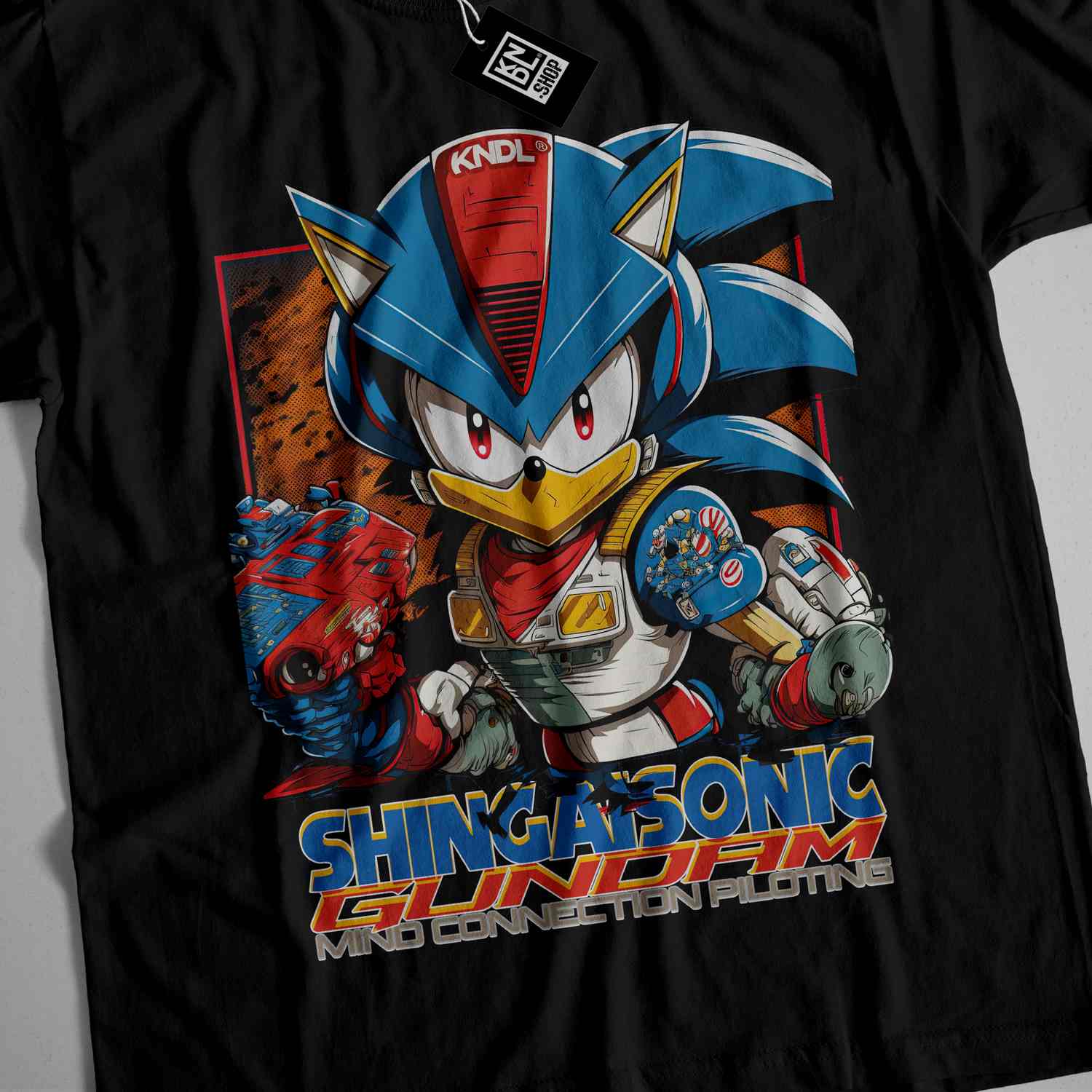 a t - shirt with a picture of a sonic the hedge character on it