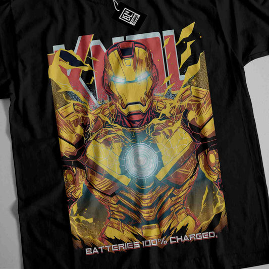 a t - shirt with a picture of iron man on it