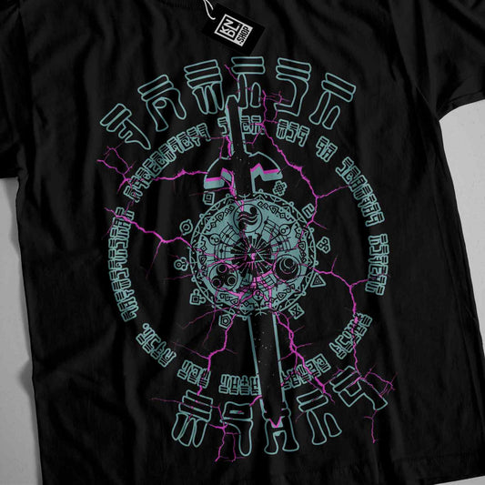 a black t - shirt with a clock on it