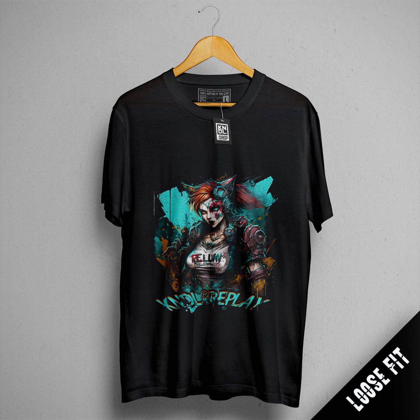 a black t - shirt with a picture of a clown on it