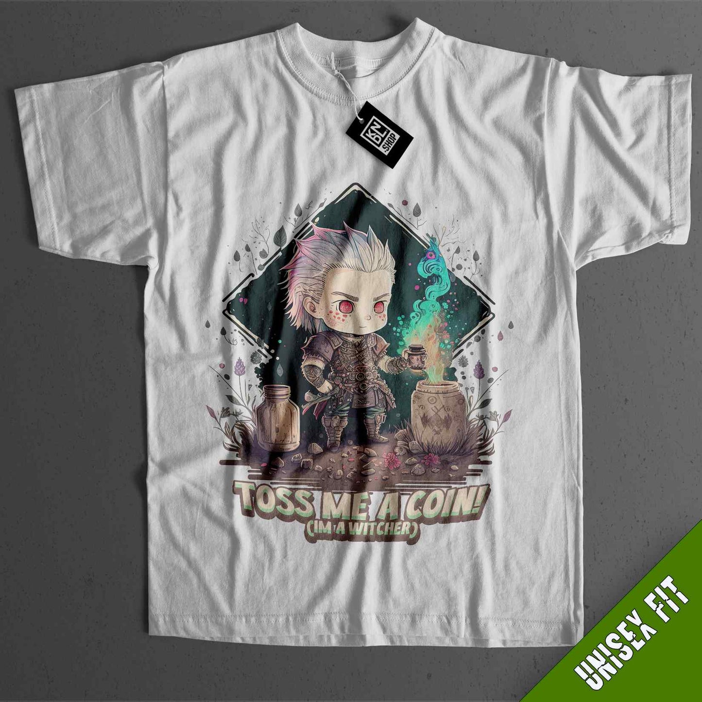 a white t - shirt with a picture of a boy and a girl on it