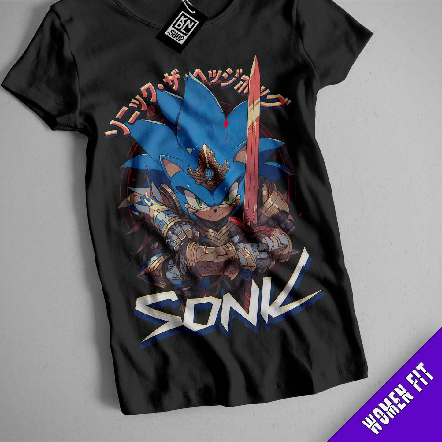 a black shirt with a picture of a sonic character on it