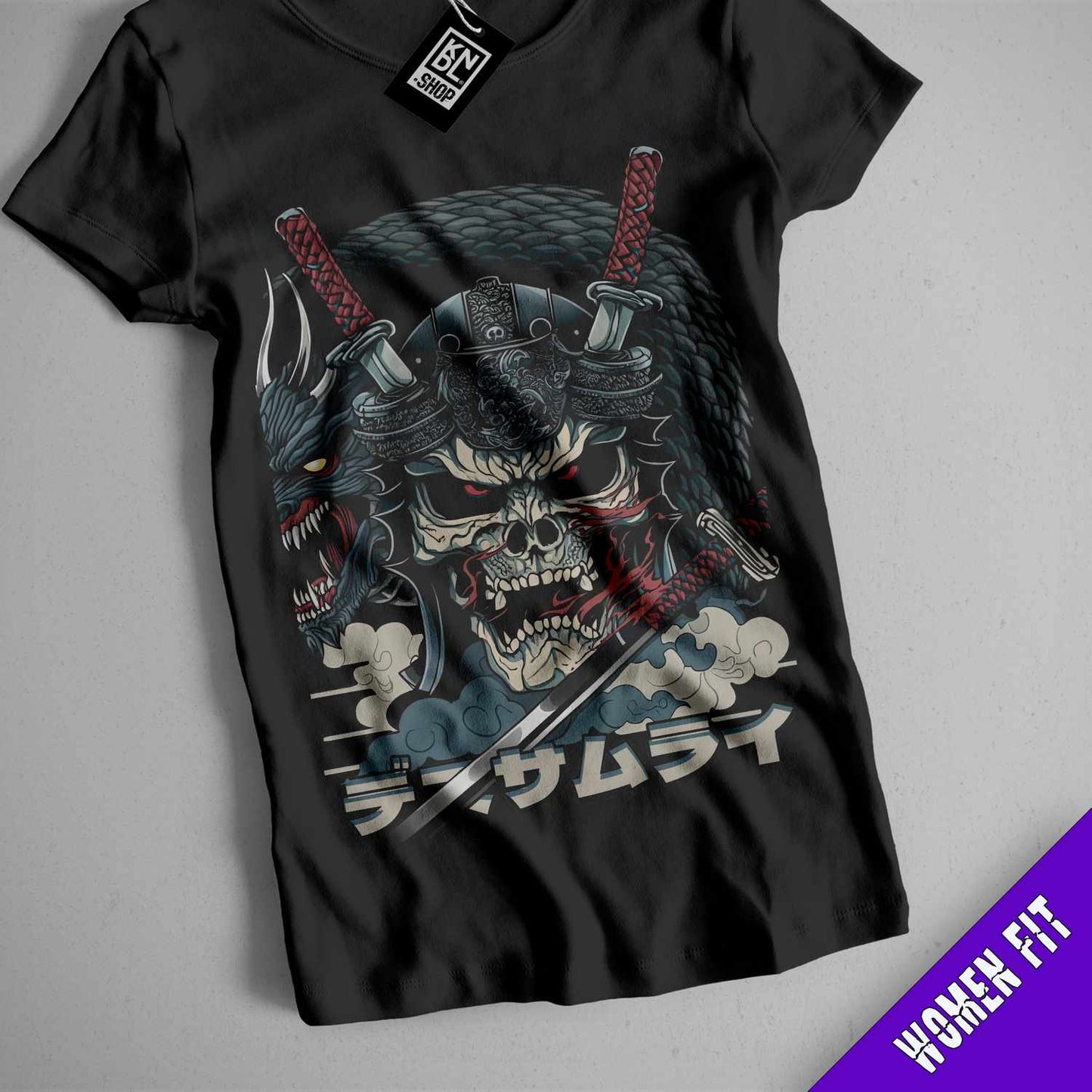 a black tshirt with a skull and swords on it