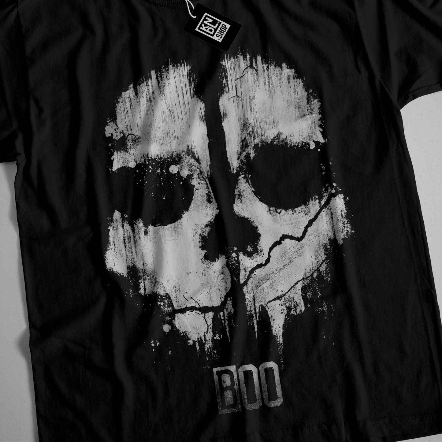 a black shirt with a white skull on it