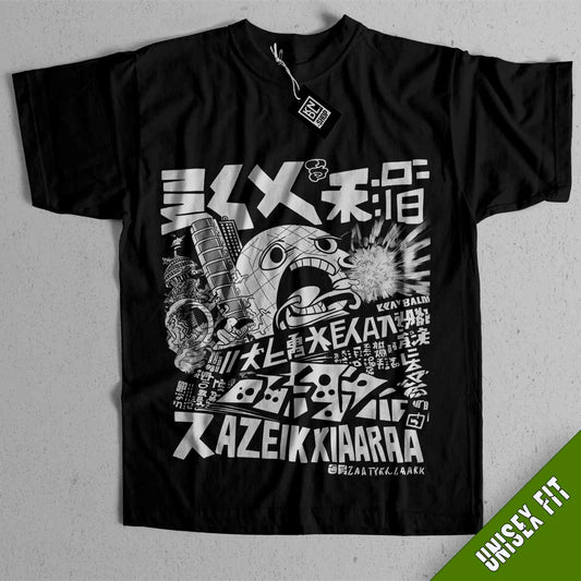 a black tshirt with japanese characters on it