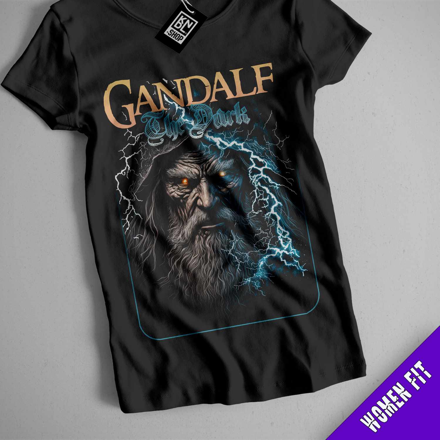 a black t - shirt with a picture of gandale on it