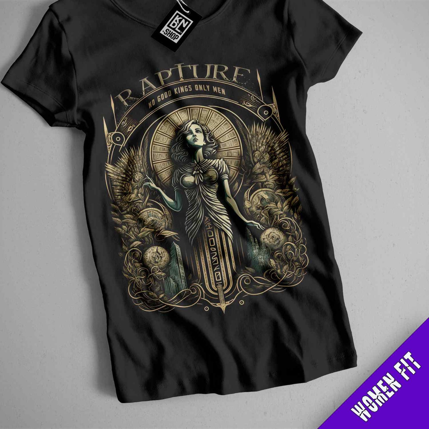 a t - shirt with an image of a woman holding a cross