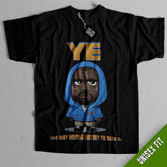 a black t - shirt with a picture of a black man wearing a blue robe
