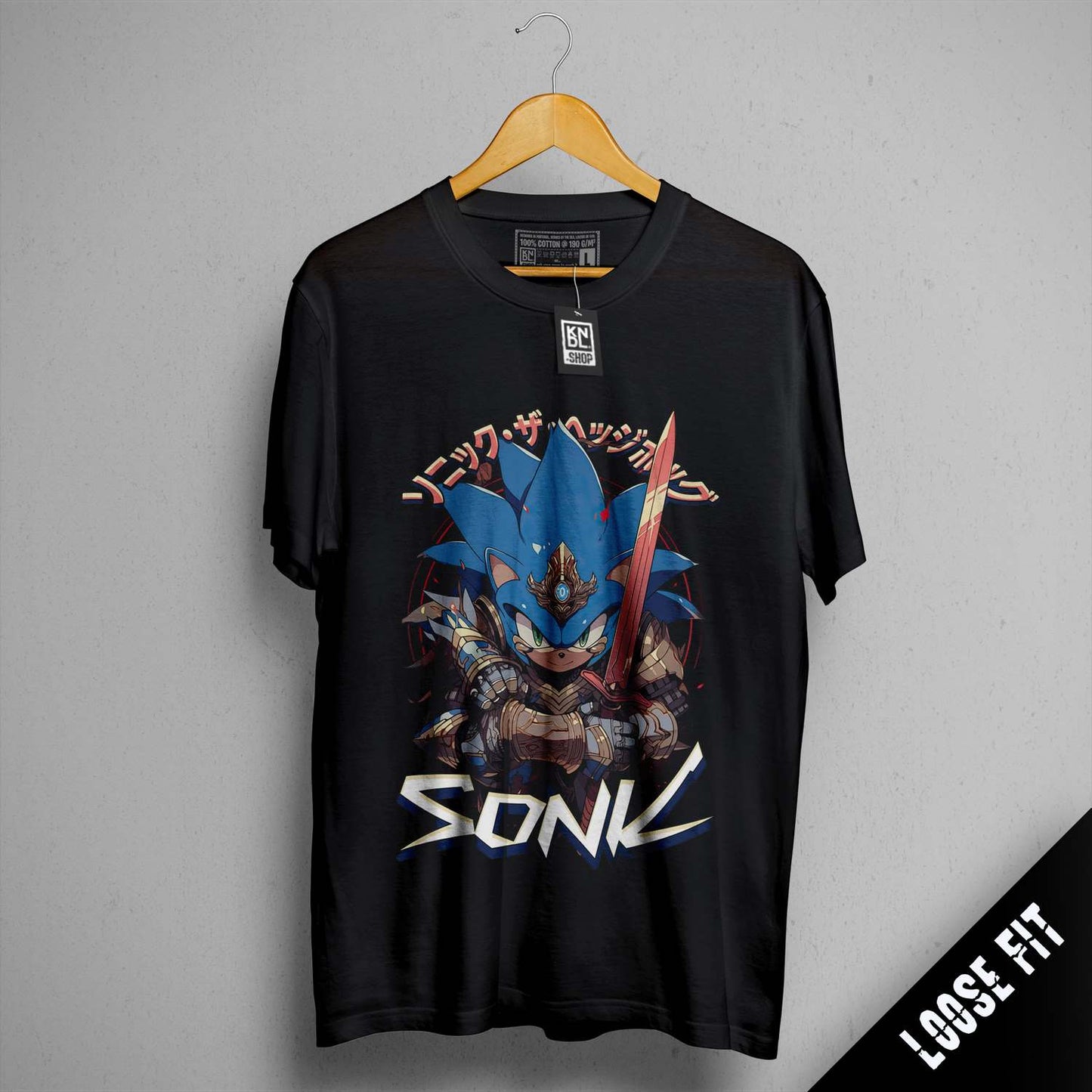 a black shirt with a picture of sonic on it