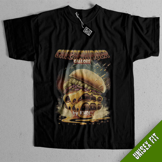 a black shirt with a picture of a burger on it