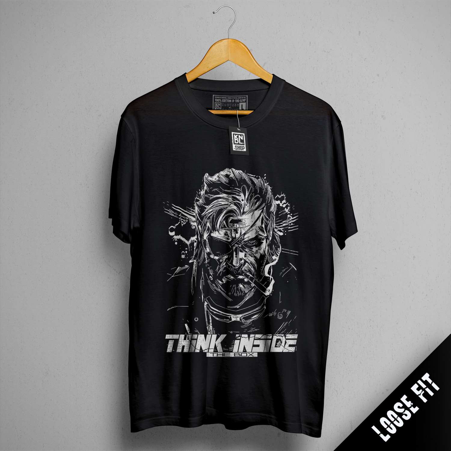 a black t - shirt with the words think inside on it