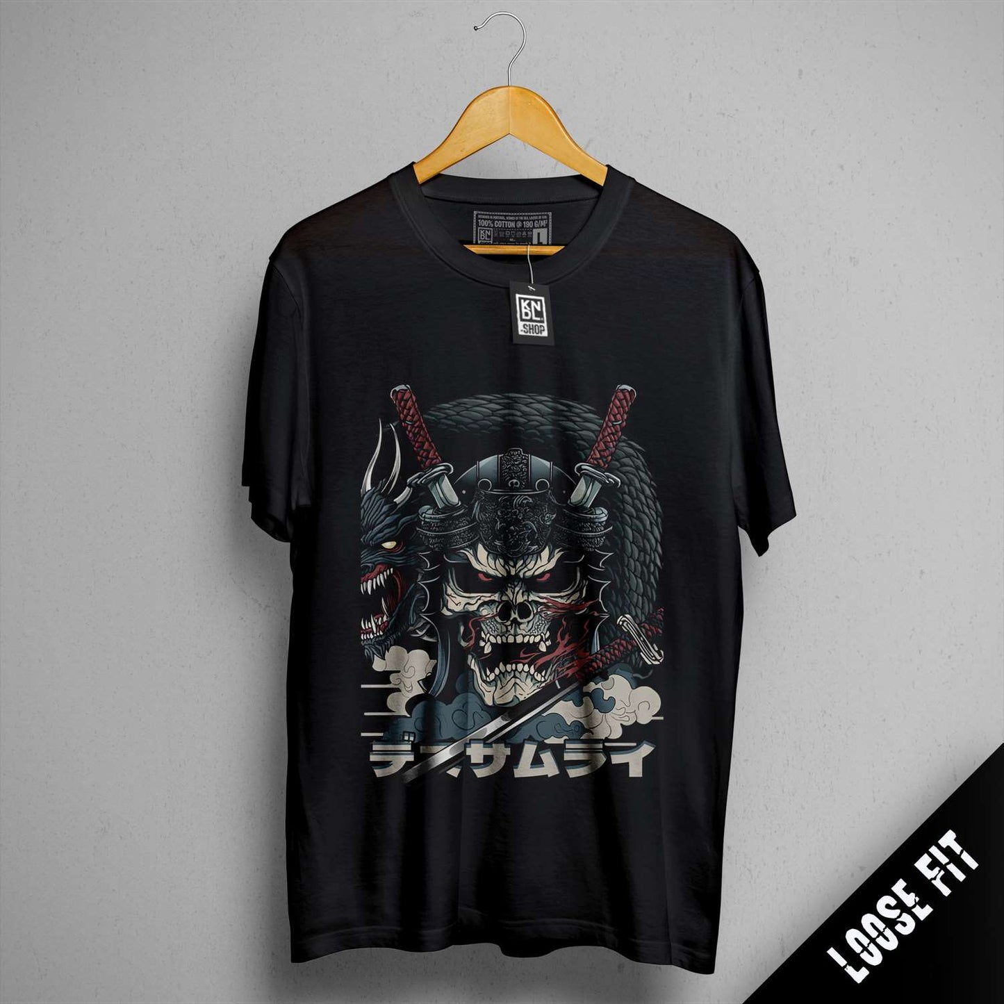 a t - shirt with a skull and two swords on it