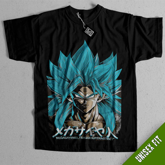 a black t - shirt with a picture of the character gohan