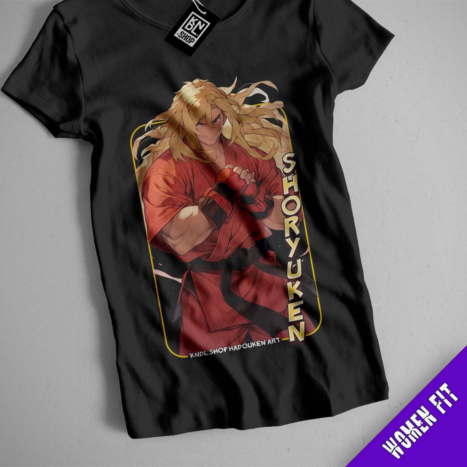 a t - shirt with a picture of a woman holding a sword