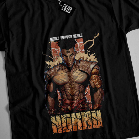 a black t - shirt with a picture of a muscular man