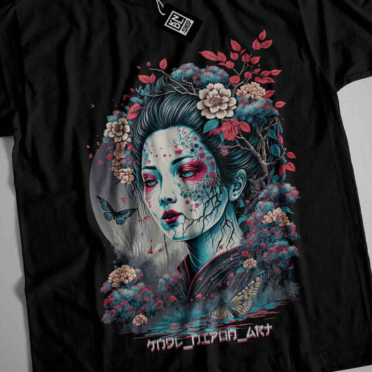 a t - shirt with a woman's face and flowers on it