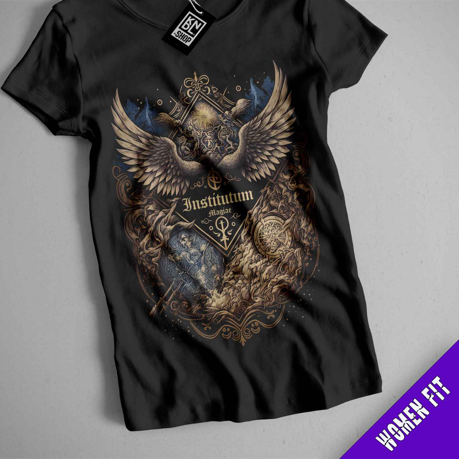 a t - shirt with a picture of an eagle and a clock on it