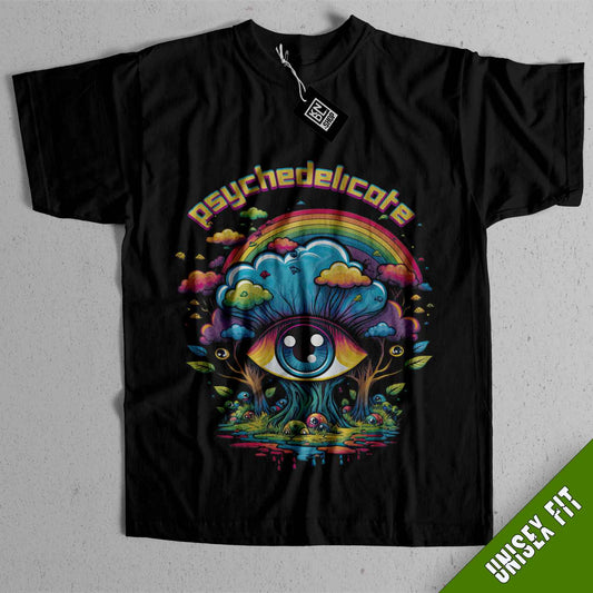 a black shirt with a psychedelic eye on it