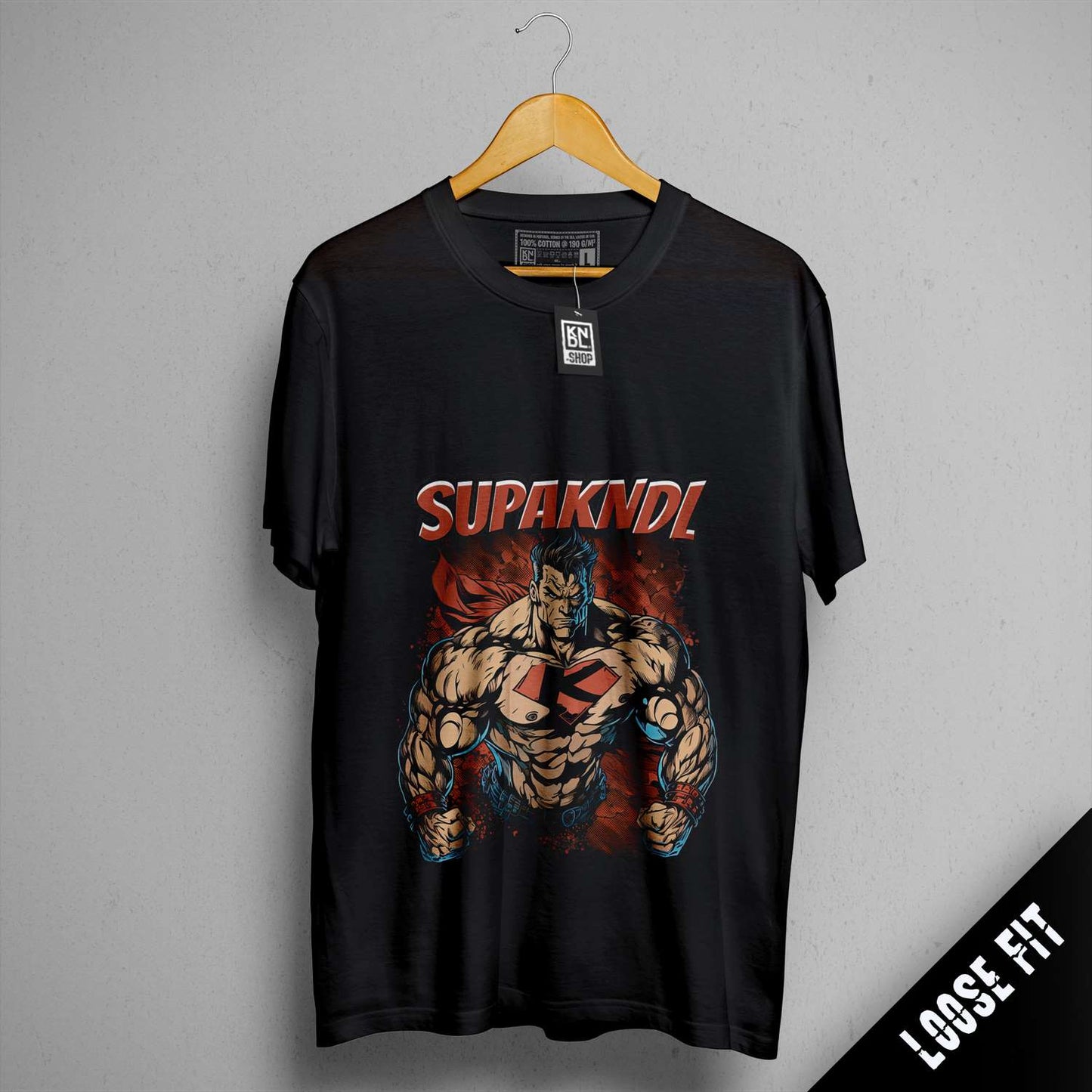 a black t - shirt with a picture of a wrestler on it