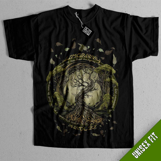 a black t - shirt with a tree on it