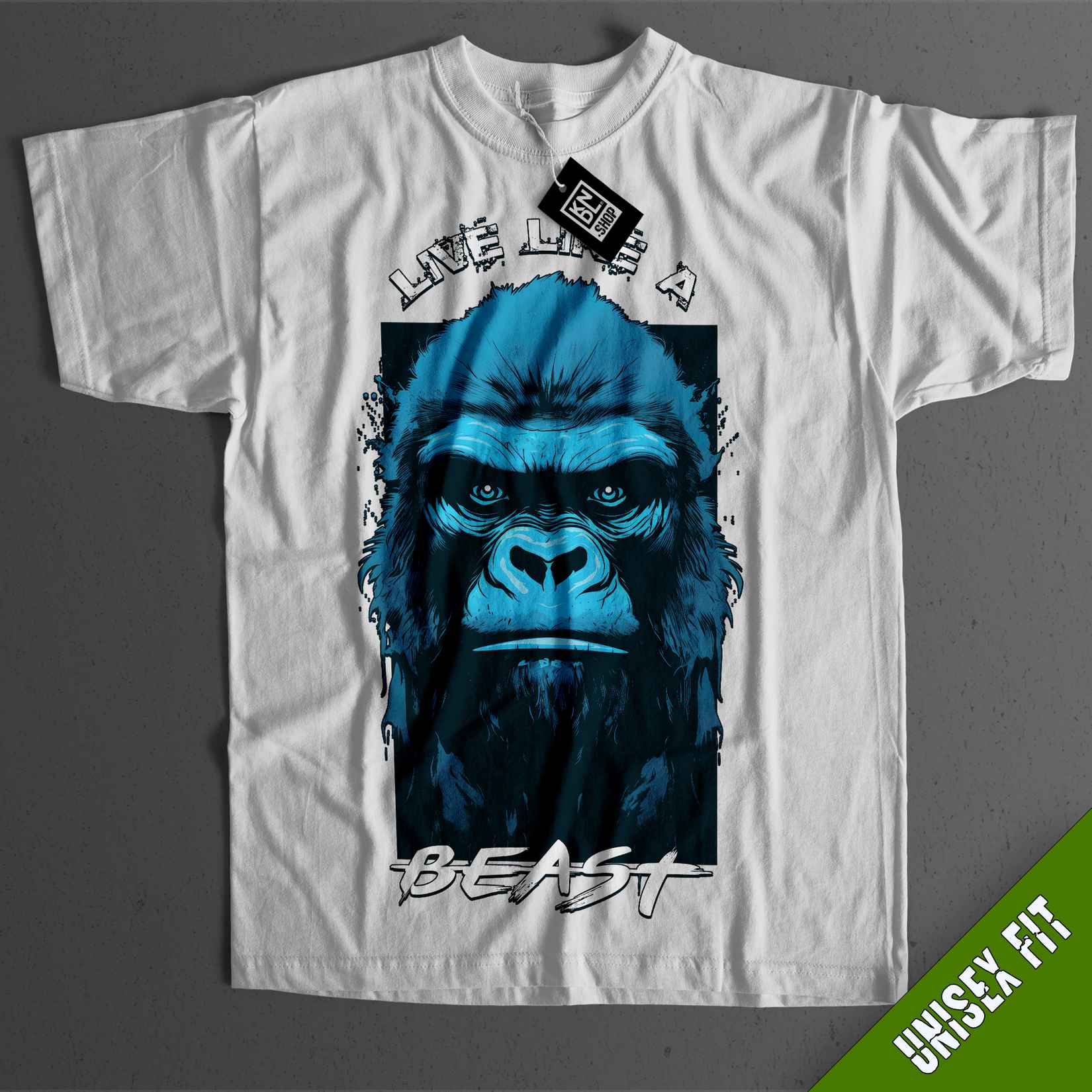 a white t - shirt with a gorilla face on it