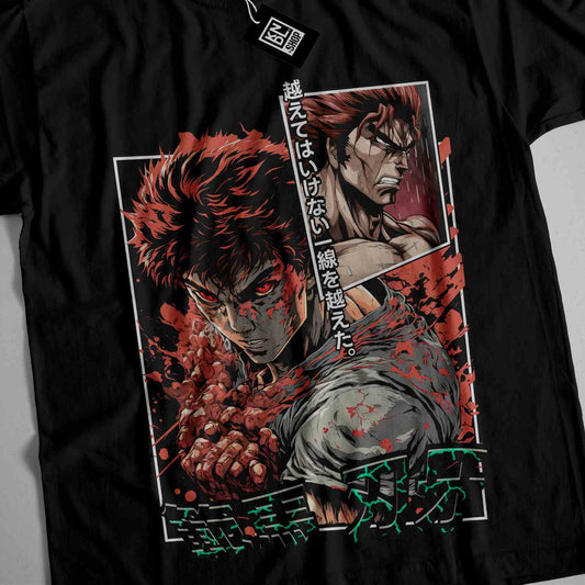 a black t - shirt with a picture of two anime characters on it