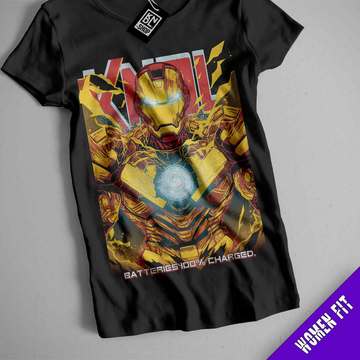 a t - shirt with a picture of iron man on it