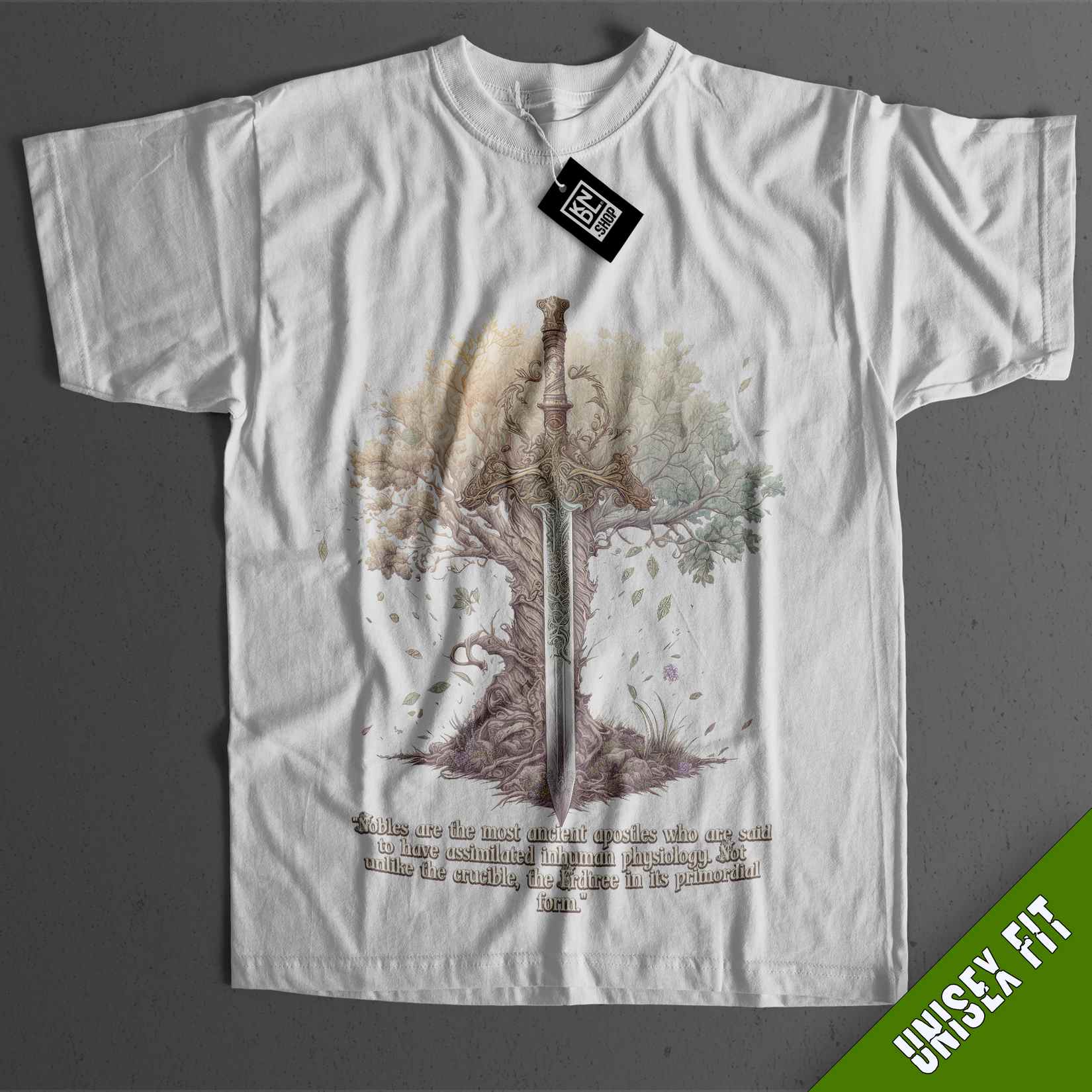 a white t - shirt with a picture of a tree on it