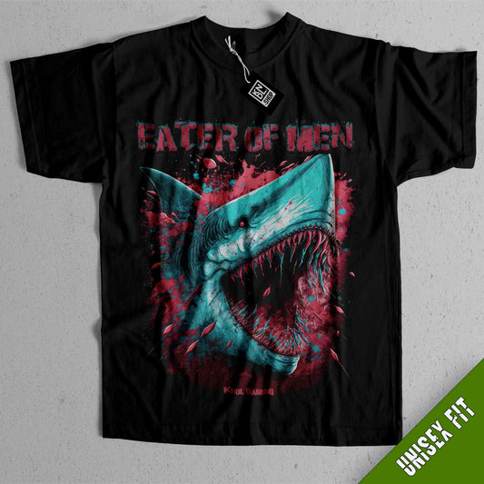 a black t - shirt with a shark on it