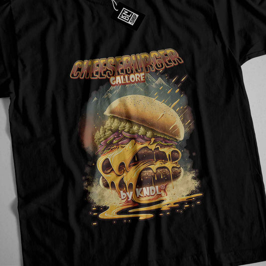 a black shirt with a picture of a burger on it