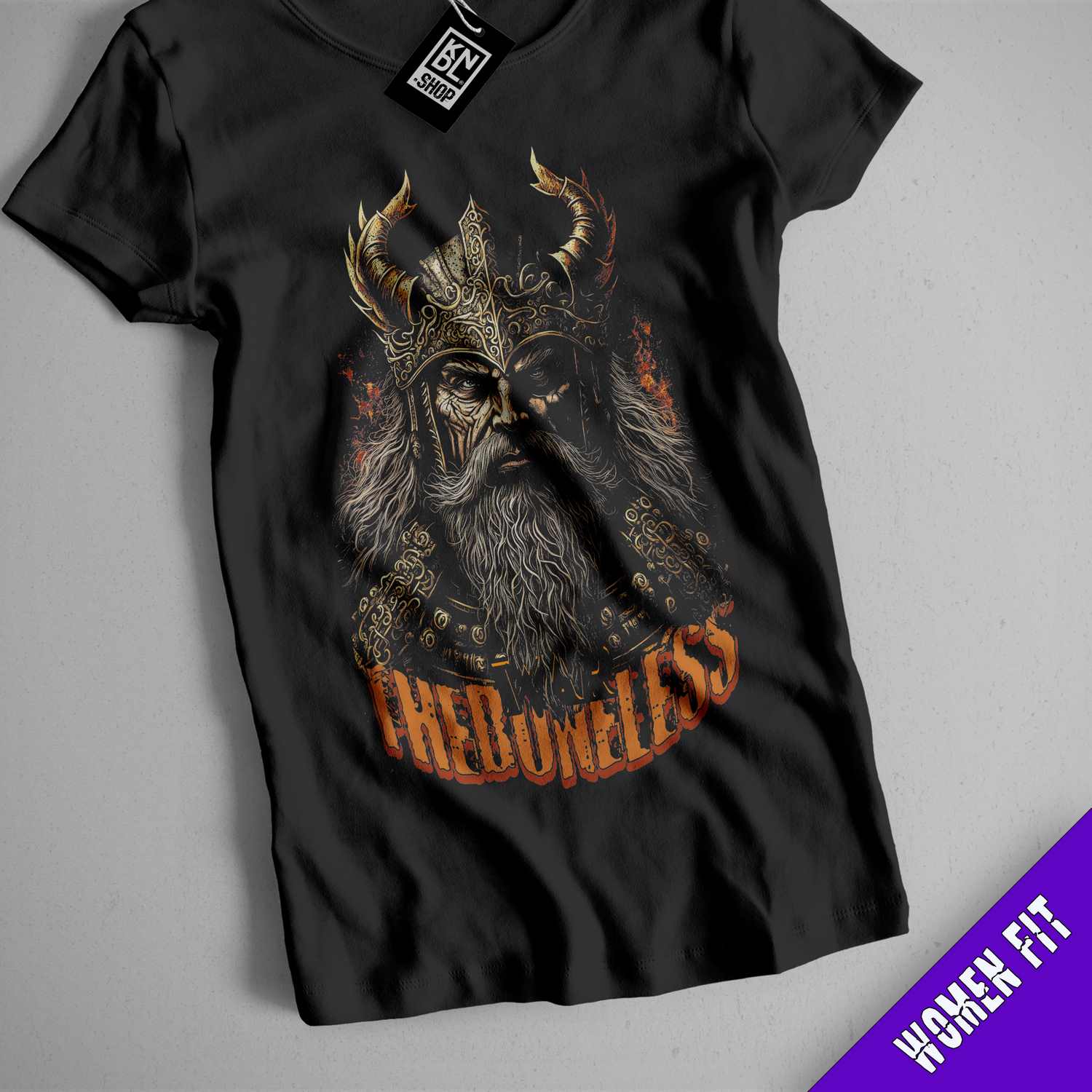 a black t - shirt with an image of a horned demon