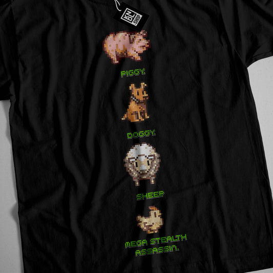 a black t - shirt with a picture of animals on it
