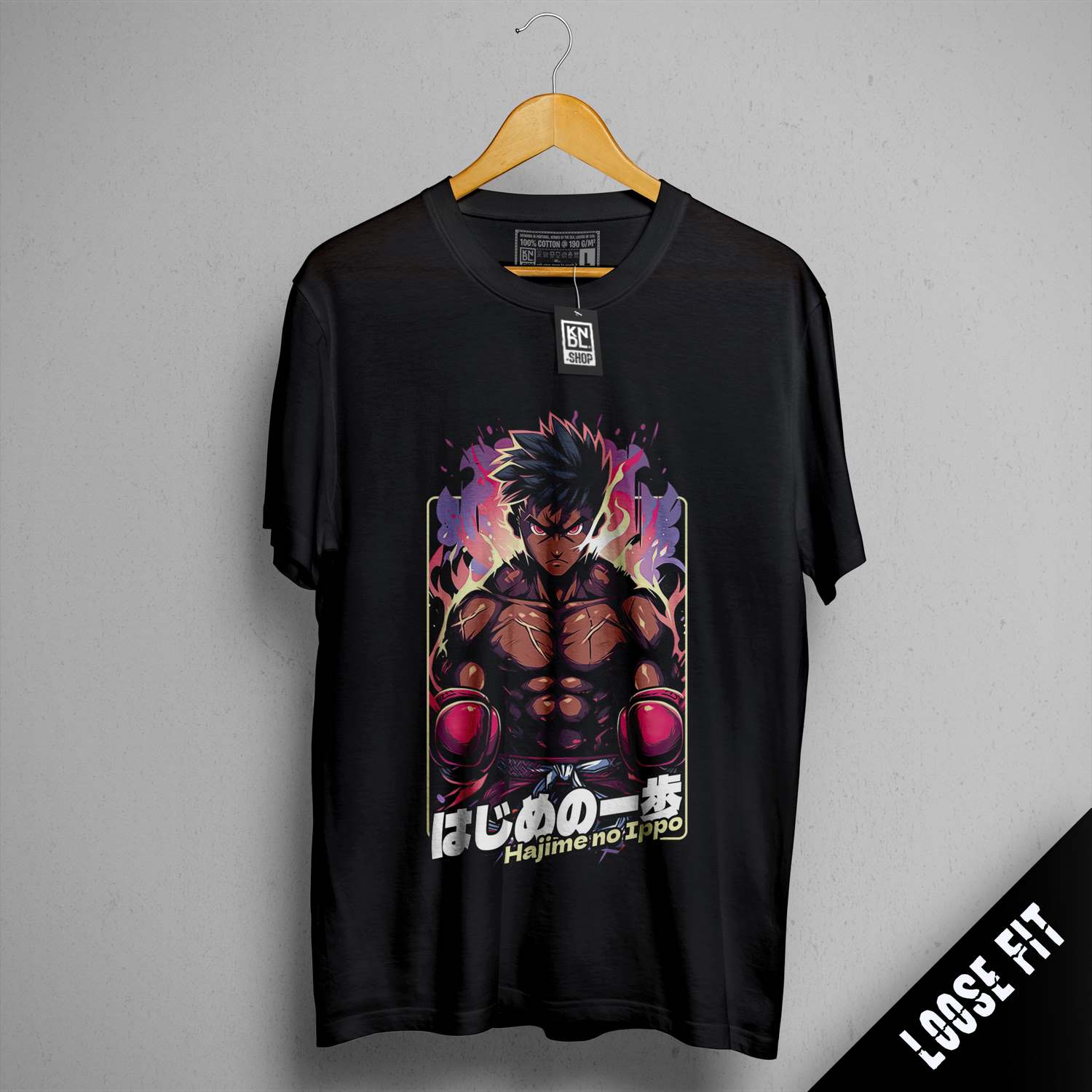 a black t - shirt with a picture of a fighter