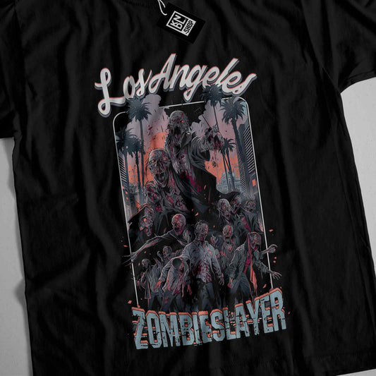 a black t - shirt with a picture of zombies on it
