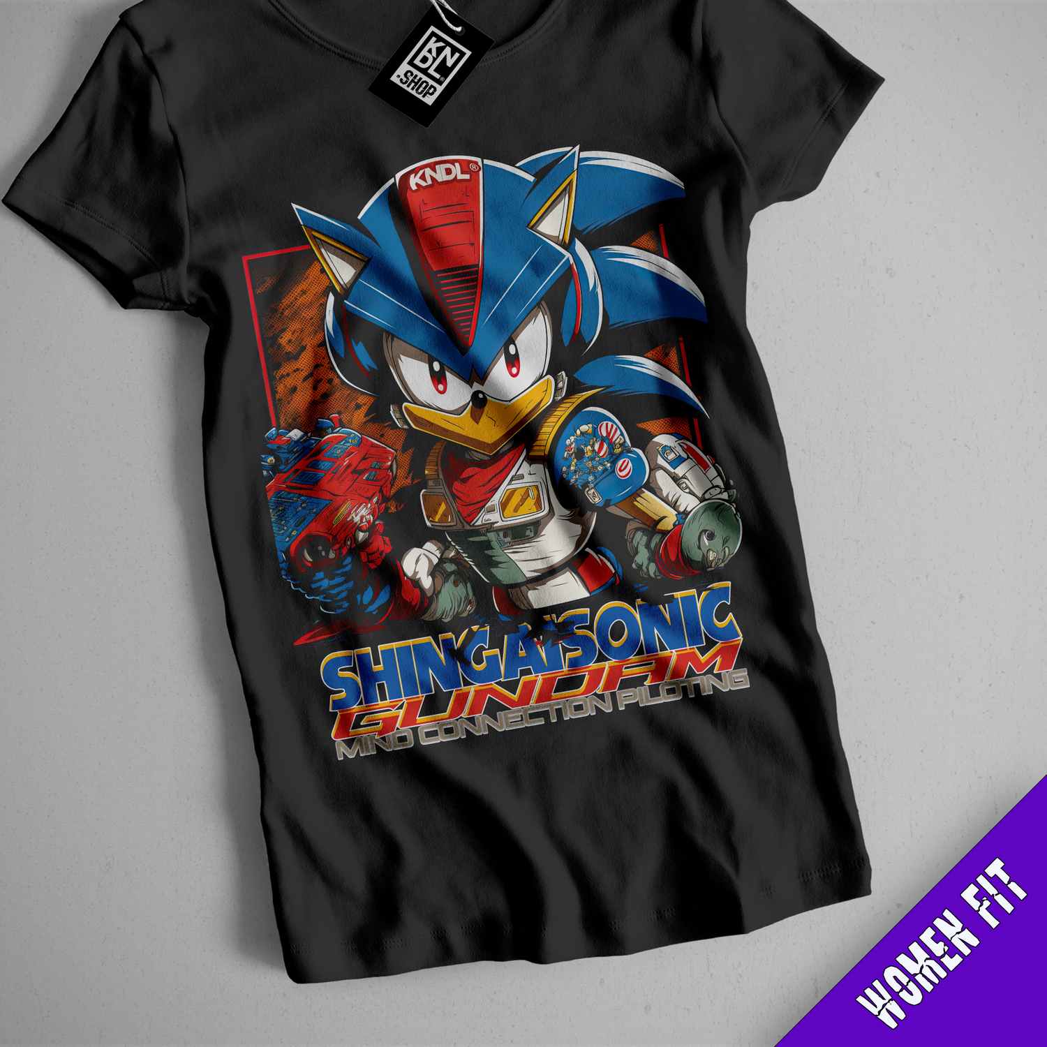 a black shirt with a picture of sonic the hedgehog on it