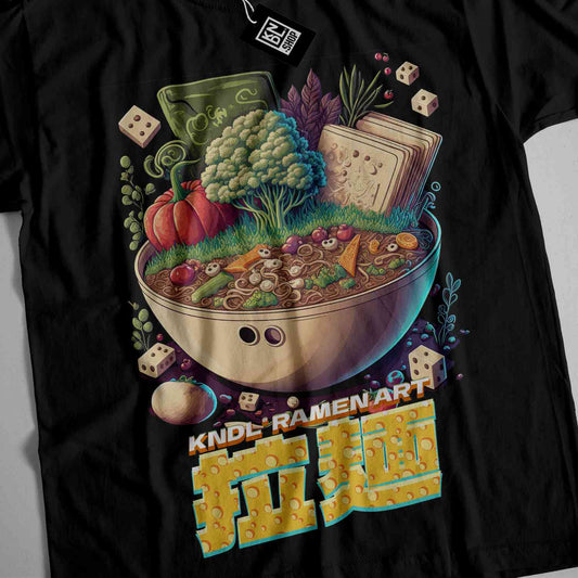 a t - shirt with a picture of a bowl of food