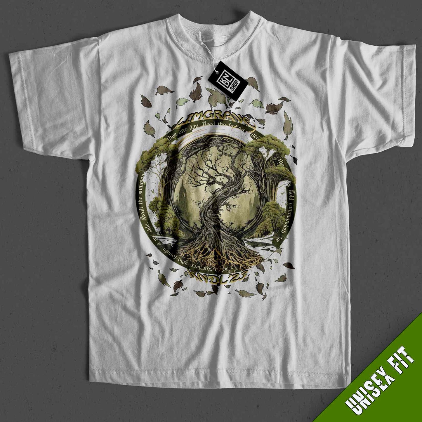a white t - shirt with a tree on it