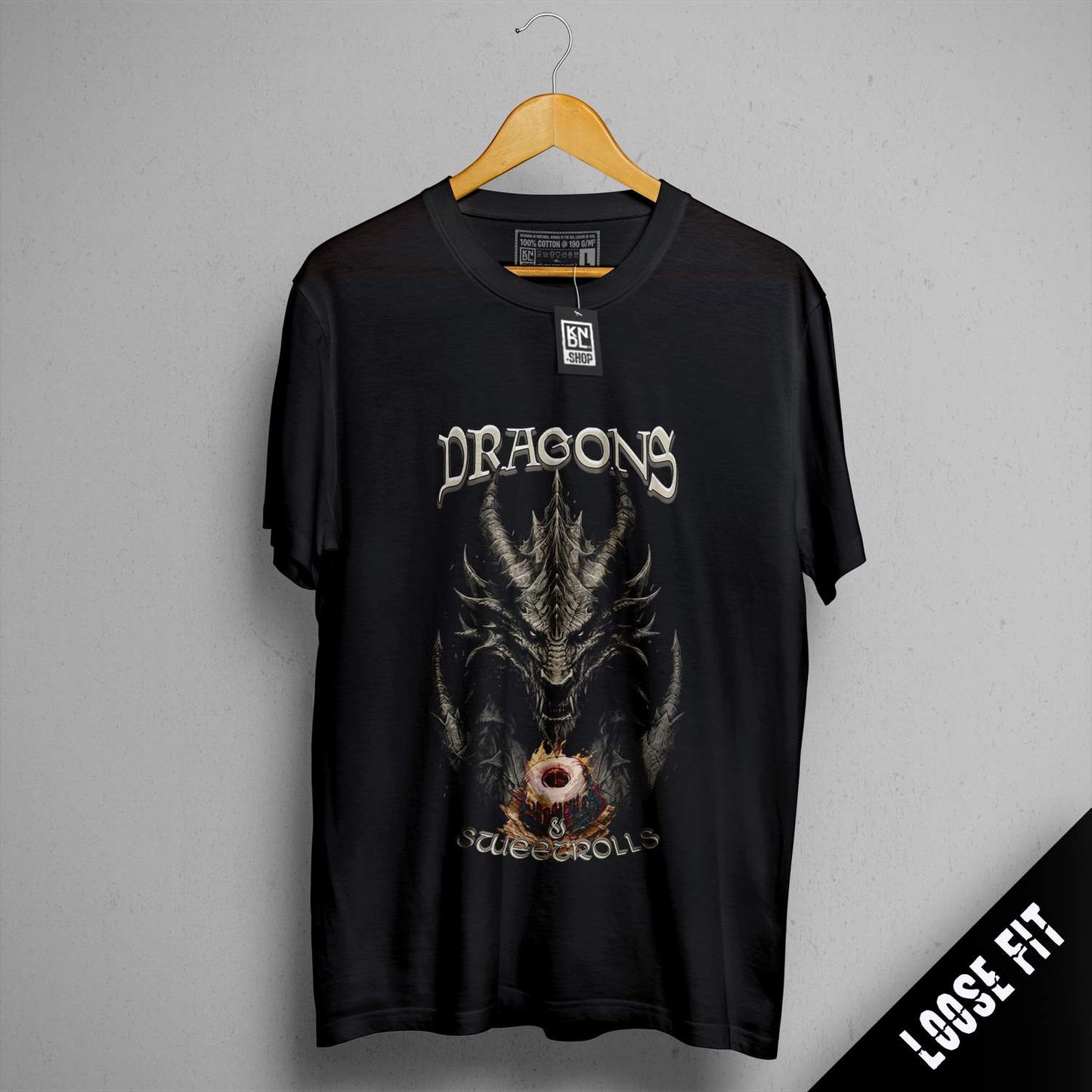 a black shirt with a picture of a dragon on it
