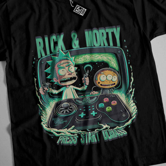a t - shirt with rick and morty on it