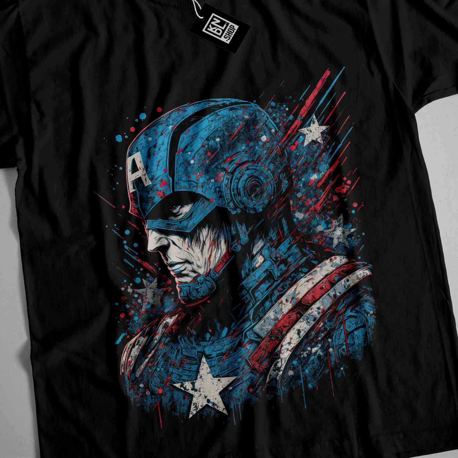 a t - shirt with a captain america design on it