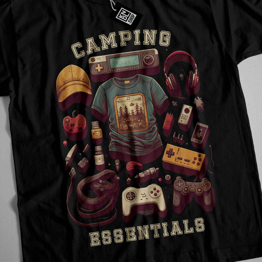 a black t - shirt with a picture of a man holding a game controller