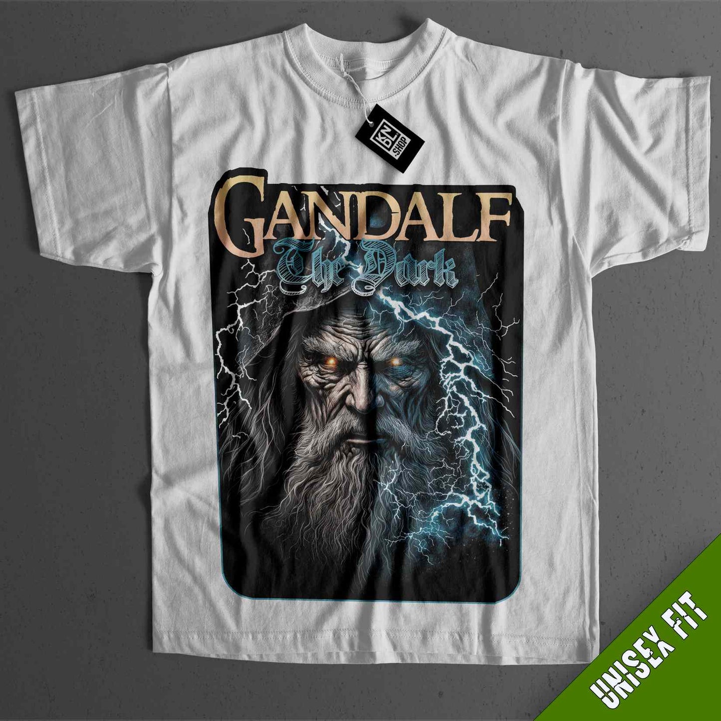 a white t - shirt with an image of gandale on it
