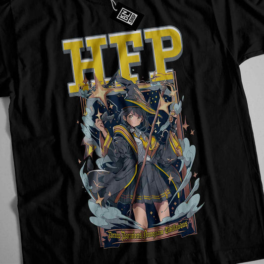a black t - shirt with a picture of a girl holding a sword