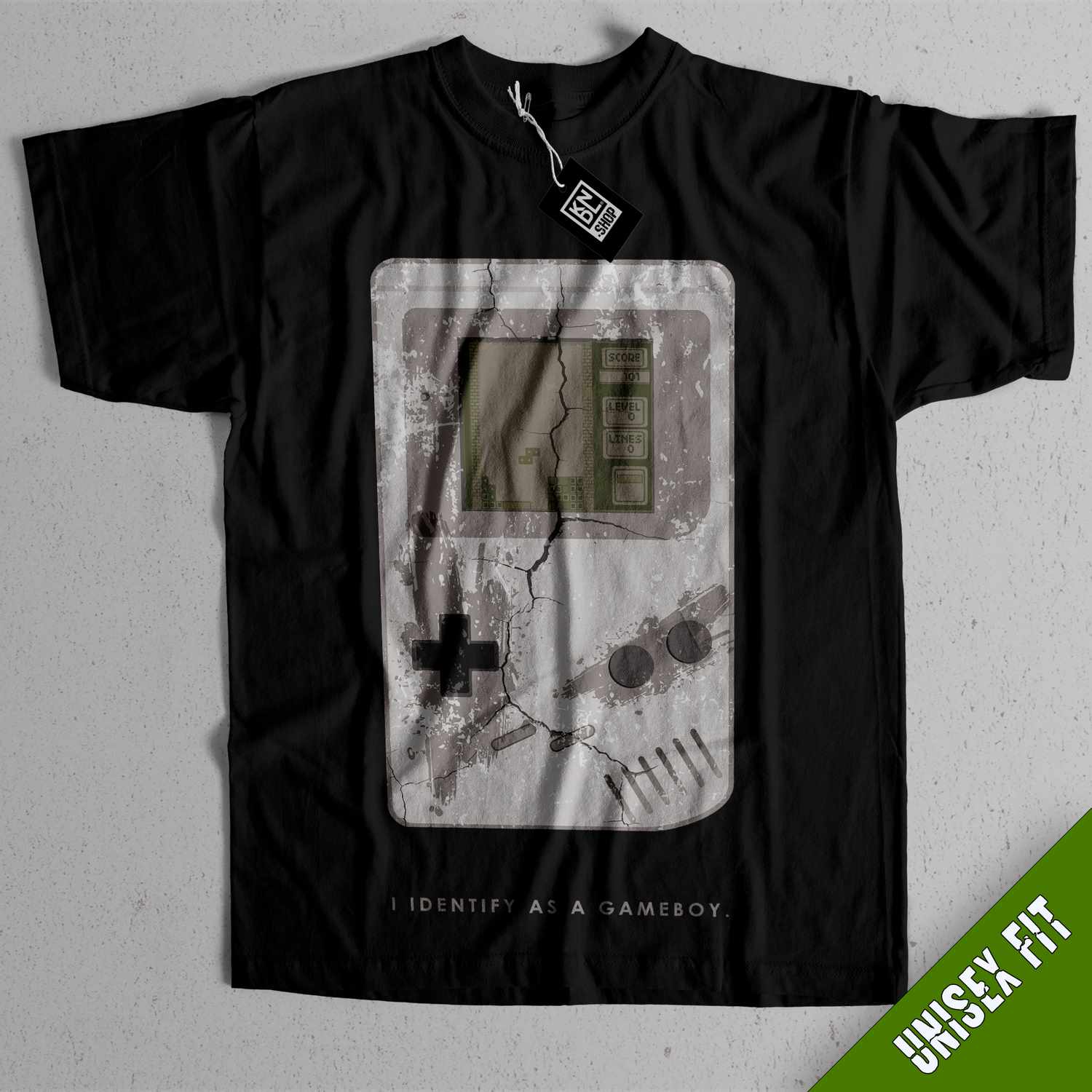 a black t - shirt with a picture of a game boy on it