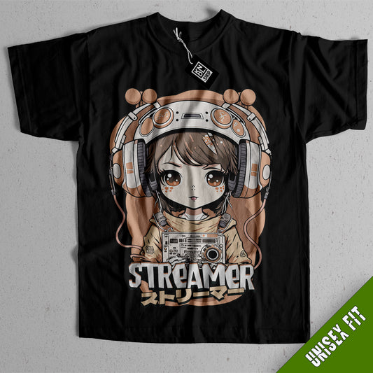 a t - shirt with a picture of a girl with headphones