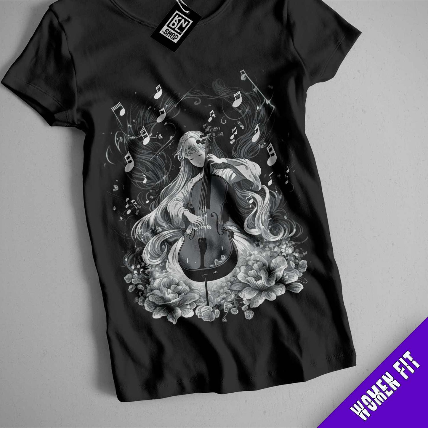 a t - shirt with a violin and music notes on it